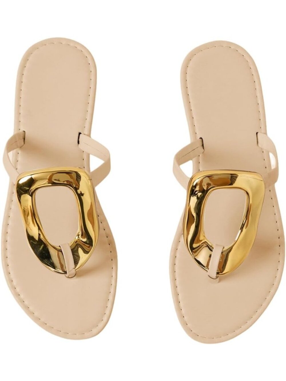 Women's Khaki Faux Leather Lightweight Open Toe Sandals Flip Flops Flats Sandals